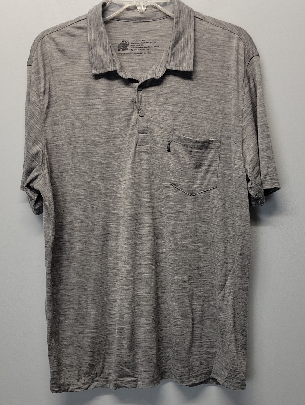 Woolly merino wool pocket polo gray mens size Large